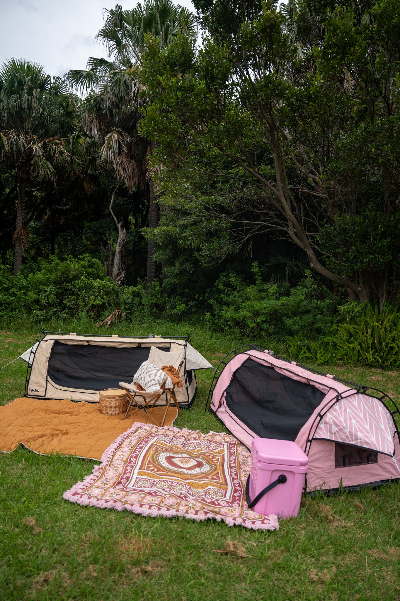 Pink Camping Swag with rug and camping chair | Camping Gear | Camping Accessories | Camping Swag | Swag Tent | Female Camping Gear
